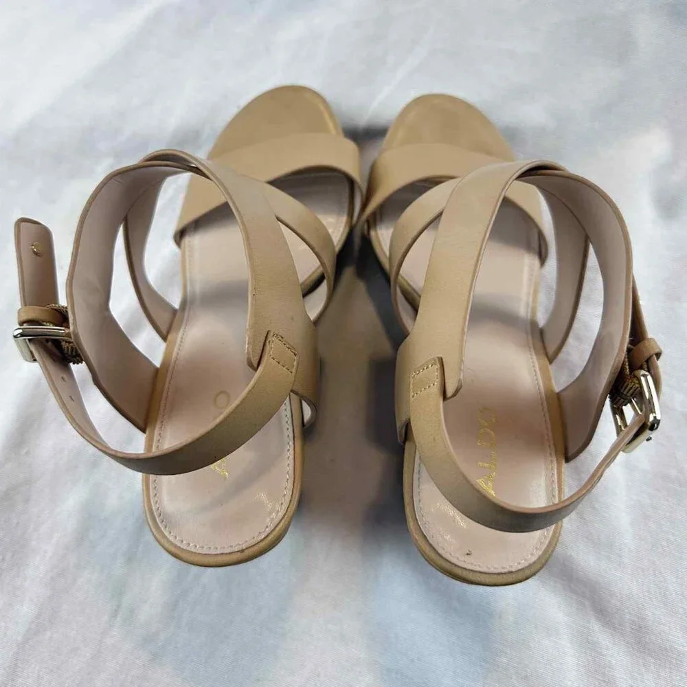 ALDO Nude Camel Wedge Platform Sandals | Crisscross Strap | Approx Fits 8–9‎